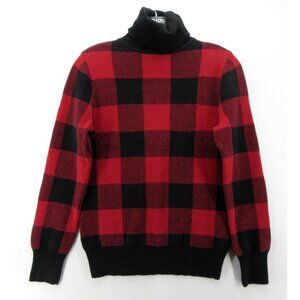 L.L. Bean Red and Black Plaid Turtleneck Sweater